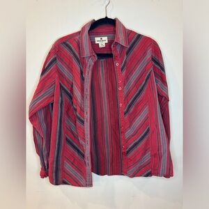 Woolrich Red Black Striped Button Down Top Size Medium